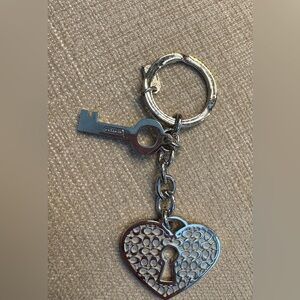 Coach Silver Key and Heart Charm Keychain